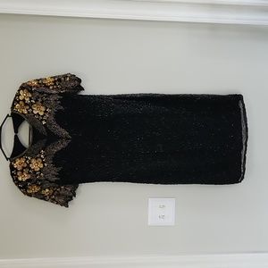 Sweelo | Dresses | Vintage Black Gold Sweelo 0 Silk Ss Cocktail Dress Sz  Large Sequins Beads | Poshmark